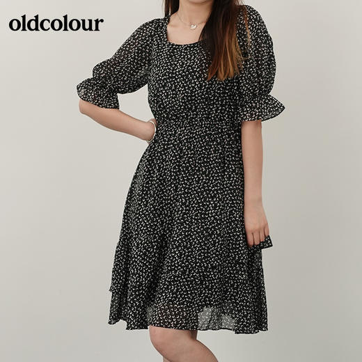 oldcolour21夏方领碎花高腰连衣裙薄款减龄N21101178 商品图1
