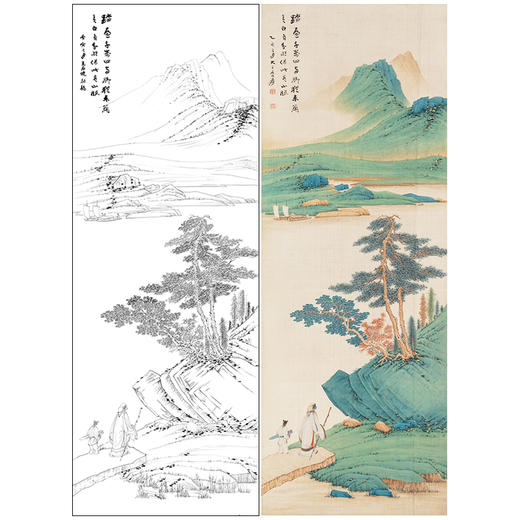 【无步骤】张大千工笔山水白描底稿《执杖高士图》QD70 商品图0