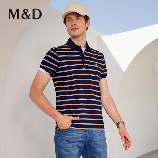 MD名盾商务休闲男士纯棉短袖条纹Polo衫长绒棉合身T恤男装夏季 商品图1