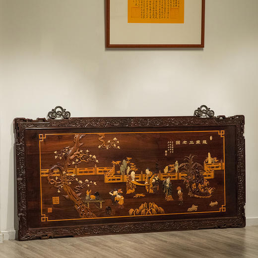 红木百宝嵌蓬莱三老图大挂屏 商品图4