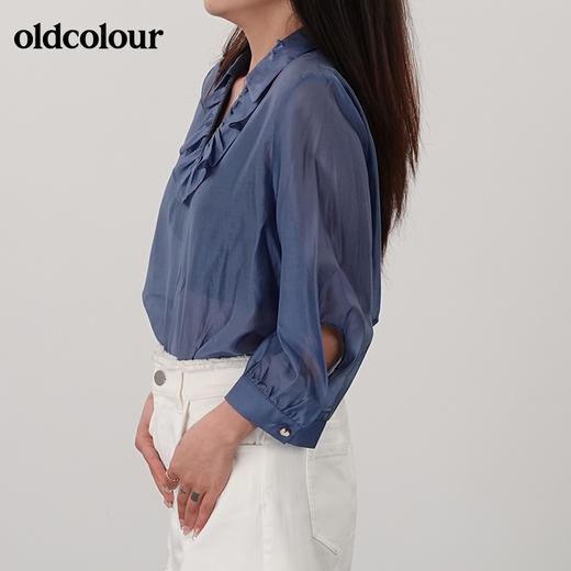 oldcolour21夏木耳领轻透小v领短袖衬衫N21012154 商品图2
