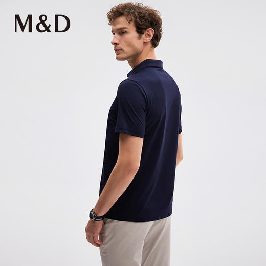 名盾翻领短袖Polo衫薄款桑蚕丝商务透气百搭蓝色T恤夏 商品图3