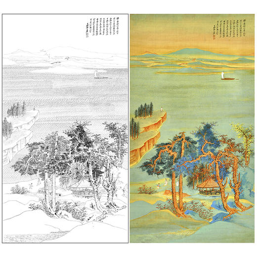 【无步骤】张大千工笔山水白描底稿《仿千里江山图》QD69 商品图0