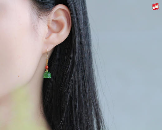 [ 清欢系列 ] 碧玉莲蓬设计款耳饰 | 925银镶、搭配南红 商品图4