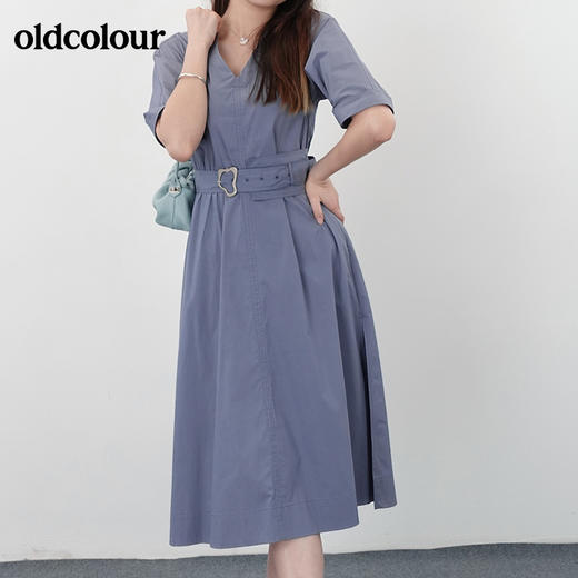 oldcolour21夏V领法式复古中长款气质连衣裙N21101122 商品图1