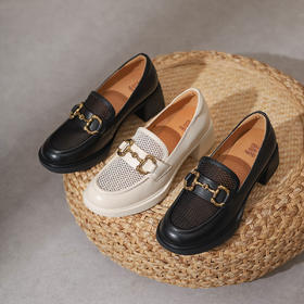 西村名物2022夏新款乐福鞋女英伦风小皮鞋大头jk鞋黑色单鞋T22AH11311