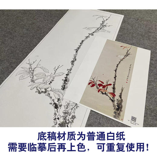 张大千竖幅工笔花鸟白描底稿-红叶-QD31 商品图3