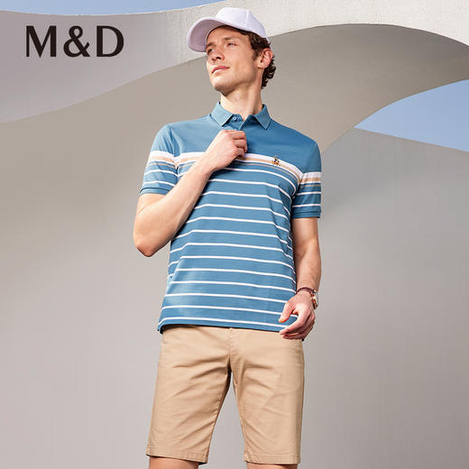 MD名盾商务休闲翻领纯棉男士短袖T恤上衣夏季新品条纹polo衫 商品图1