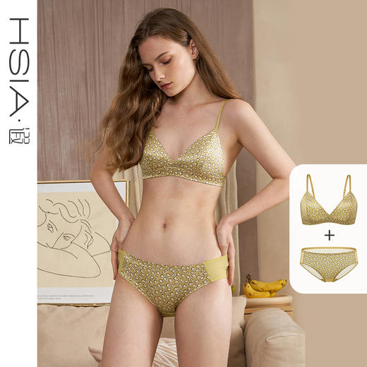 HSIA遐无钢圈内衣套装女夏薄款防凸点胸罩柠檬印花光面三角杯文胸 商品图0