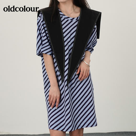 oldcolour21夏商场同款条纹T恤短袖连衣裙N21101501G 商品图1