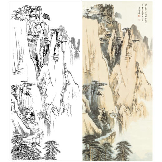 张大千竖幅工笔山水白描底稿-QD07 商品图0