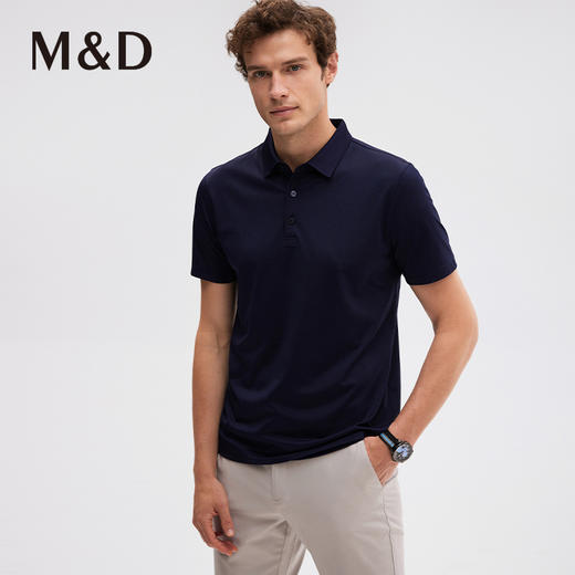 名盾翻领短袖Polo衫薄款桑蚕丝商务透气百搭蓝色T恤夏 商品图1