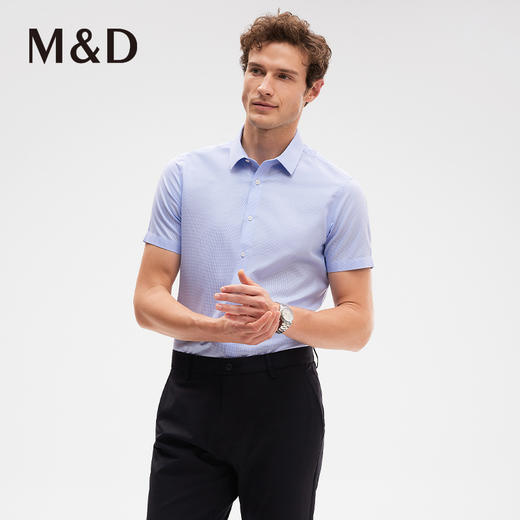 名盾DP免烫提花格纹短袖方领正装纯棉百搭男士衬衫夏季新 商品图1