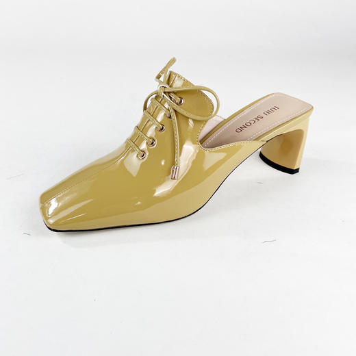 IUIU SECOND 时尚牛漆皮方头绑带高跟凉鞋穆勒拖鞋 商品图1