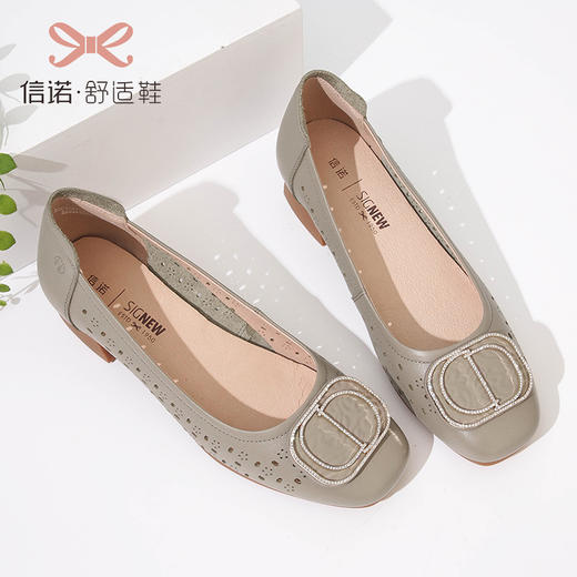 信诺 真皮舒适女鞋 妈妈鞋夏款透气凉鞋中跟中年软底气质粗跟单鞋22C1931-011 商品图2