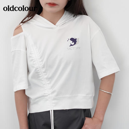 oldcolour21夏设计感抽绳休闲上衣女装T恤N21021163 商品图1