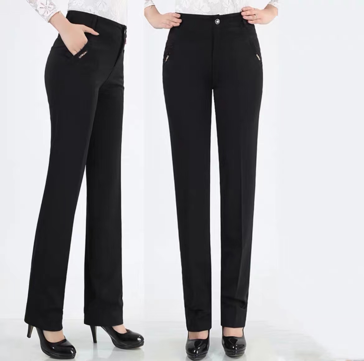 C7-1【1029新】水慕金华1033口袋蝴蝶饰品蕾丝豹纹休闲弹力女裤