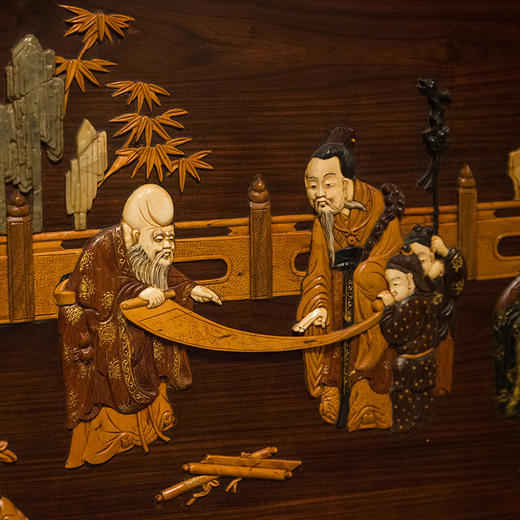 红木百宝嵌蓬莱三老图大挂屏 商品图2