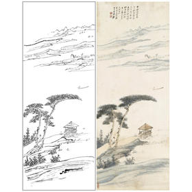 张大千竖幅工笔山水白描底稿-QD16
