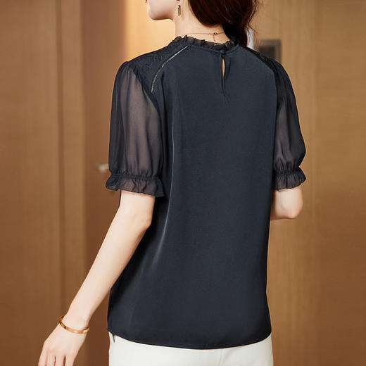 短袖夏装桑蚕丝衬衣，大码女绣花丝绸洋气真丝衬衫KQN-28353 商品图3
