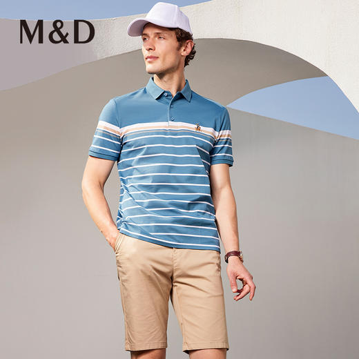 MD名盾商务休闲翻领纯棉男士短袖T恤上衣夏季新品条纹polo衫 商品图2
