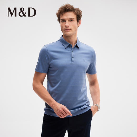 名盾桑蚕丝商务休闲短袖POLO衫夏季男士短袖蓝色T恤 商品图1