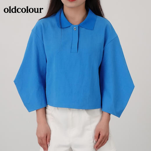 oldcolour夏polo领休闲运动风高腰线T恤女N21022131 商品图1