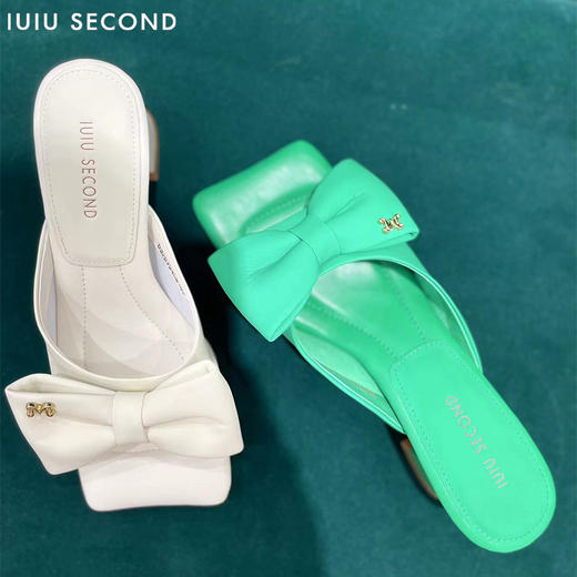 IUIU SECOND 2022夏新款柔软鼓鼓棉方头蝴蝶结凉拖鞋U22BJ24581 商品图1