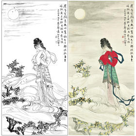 张大千竖幅工笔传统仕女人物白描底稿-QD49