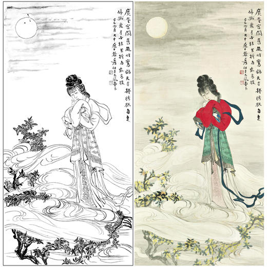 张大千竖幅工笔传统仕女人物白描底稿-QD49 商品图0