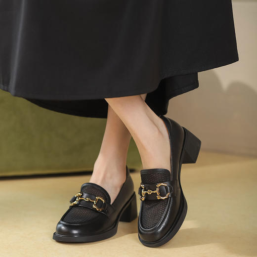 西村名物2022夏新款乐福鞋女英伦风小皮鞋大头jk鞋黑色单鞋T22AH11311 商品图2