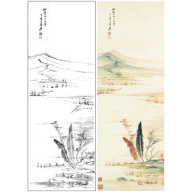 张大千竖幅工笔山水白描底稿-QD17