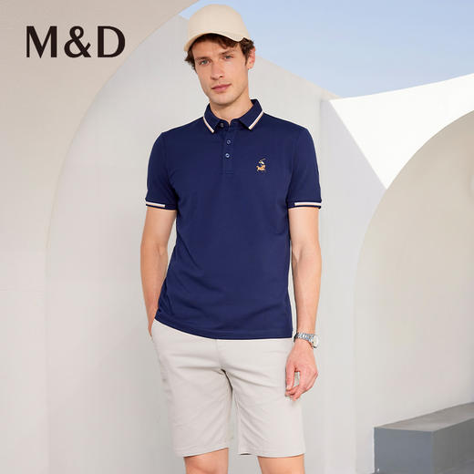 名盾新疆长绒棉翻领商务休闲男士T恤夏季短袖蓝色合身Polo衫男装 商品图0