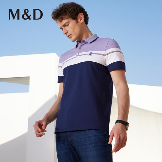 MD名盾长绒棉翻领条纹撞色Polo衫短袖商务男士休闲合身T恤上衣 商品图2