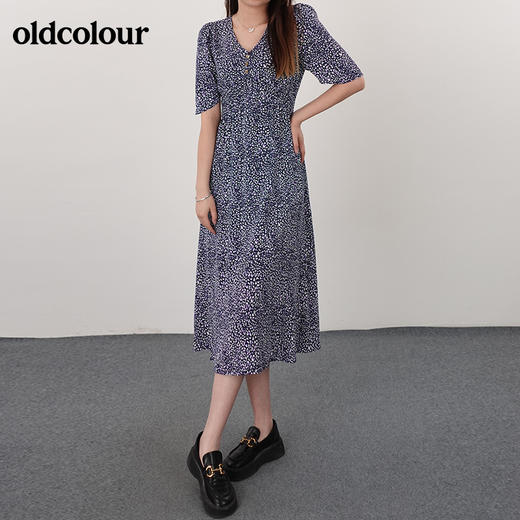 oldcolour21夏V领气质收腰显瘦碎花连衣裙N21101159 商品图0