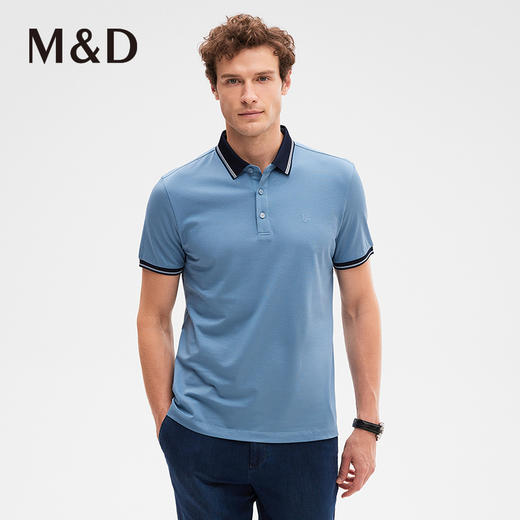 MD名盾桑蚕丝翻领撞色短袖Polo衫夏新款商务男士合身蓝色T恤 商品图0