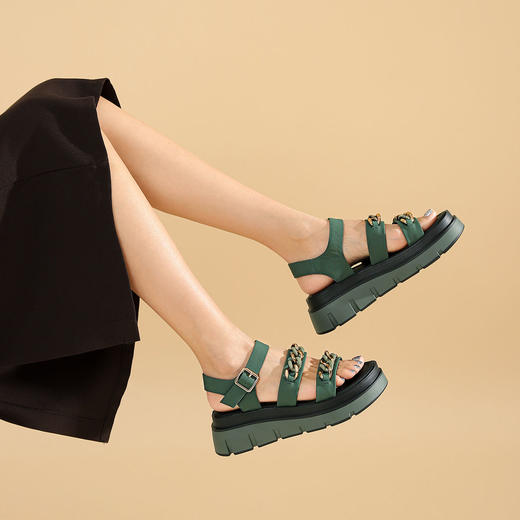 西村名物松糕厚底运动休闲水钻魔术贴凉鞋22年夏季新款ins潮T22BG24531 商品图0