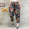 NP  TB671349092570棉麻阔腿裤女夏2022宽松大码花色哈伦裤显瘦休闲九分灯笼妈妈裤子 商品缩略图0