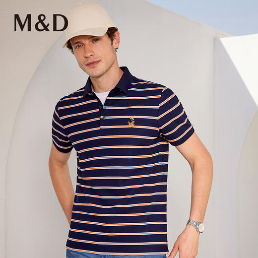 MD名盾商务休闲男士纯棉短袖条纹Polo衫长绒棉合身T恤男装夏季 商品图2