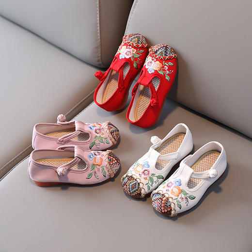 儿童汉服鞋子软底民族风复古女童绣花布鞋 BS-T22-11 商品图3