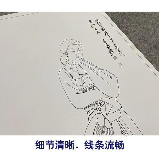 张大千竖幅工笔传统仕女人物白描底稿-执扇仕女-QD60 商品图4
