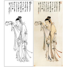 张大千竖幅工笔传统人物白描底稿-琵琶仕女-QD51