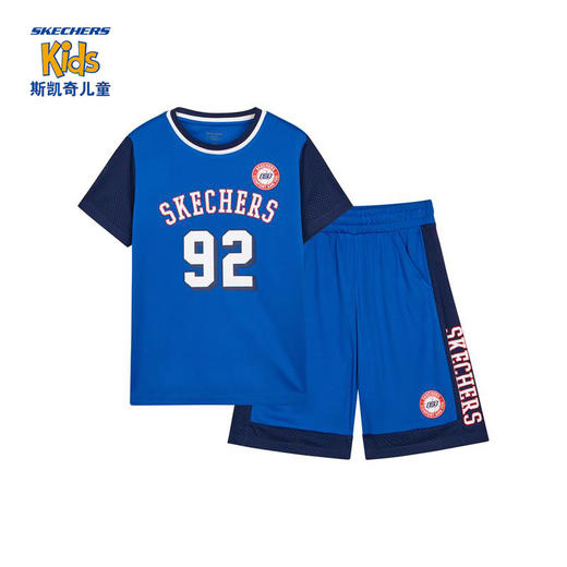 小斯凯奇儿童短袖套装2022夏季新款小童篮球衣男大童运动服P222B030 商品图0