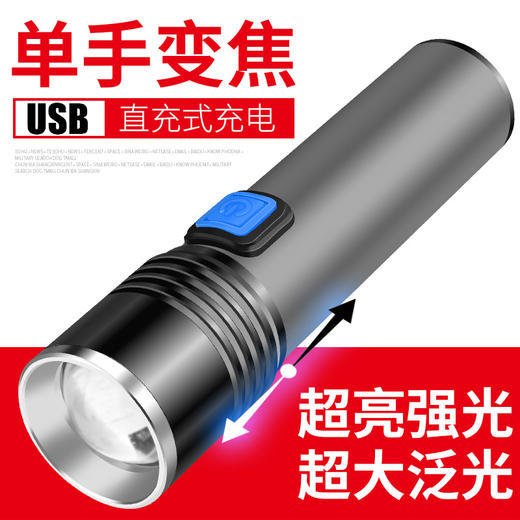 【多功能黑科技】强光手电筒USB充电铝合金手电LED迷你伸缩变焦UV验钞猫藓荧光检测 商品图1