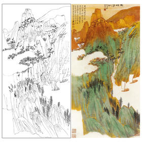 张大千竖幅工笔山水白描底稿-《巫峡清秋》-多种白描尺寸可选-QD20