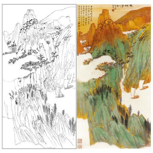 张大千竖幅工笔山水白描底稿-《巫峡清秋》-多种白描尺寸可选-QD20 商品图0