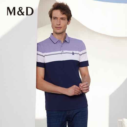 MD名盾长绒棉翻领条纹撞色Polo衫短袖商务男士休闲合身T恤上衣 商品图0