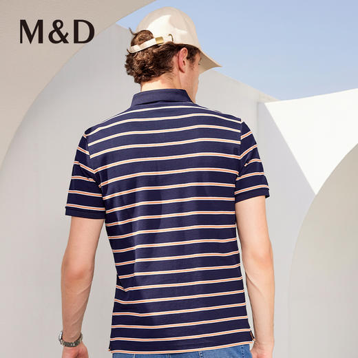 MD名盾商务休闲男士纯棉短袖条纹Polo衫长绒棉合身T恤男装夏季 商品图3
