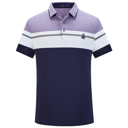 MD名盾长绒棉翻领条纹撞色Polo衫短袖商务男士休闲合身T恤上衣 商品图4