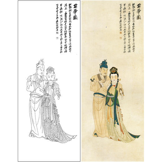 张大千竖幅工笔传统人物白描底稿-《并蒂图》-多种白描尺寸可选-QD46 商品图0